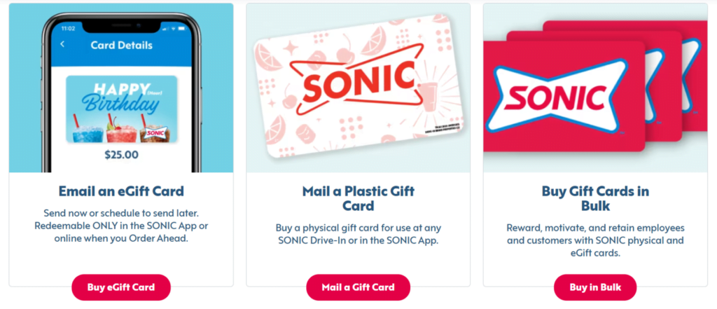 types of sonic gift cards